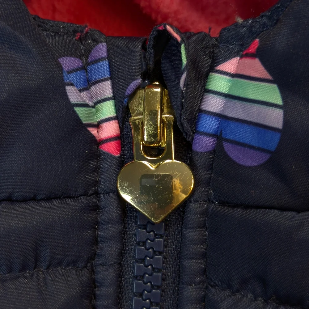 Kids OshKosh B'Gosh Girl's Puffer Warm Winter Coat Navy With Hearts 12‎ Months